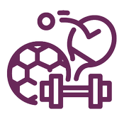 Symboler för fotboll, pingis och styrketräning