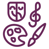 Symboler för teater, musik och måleri